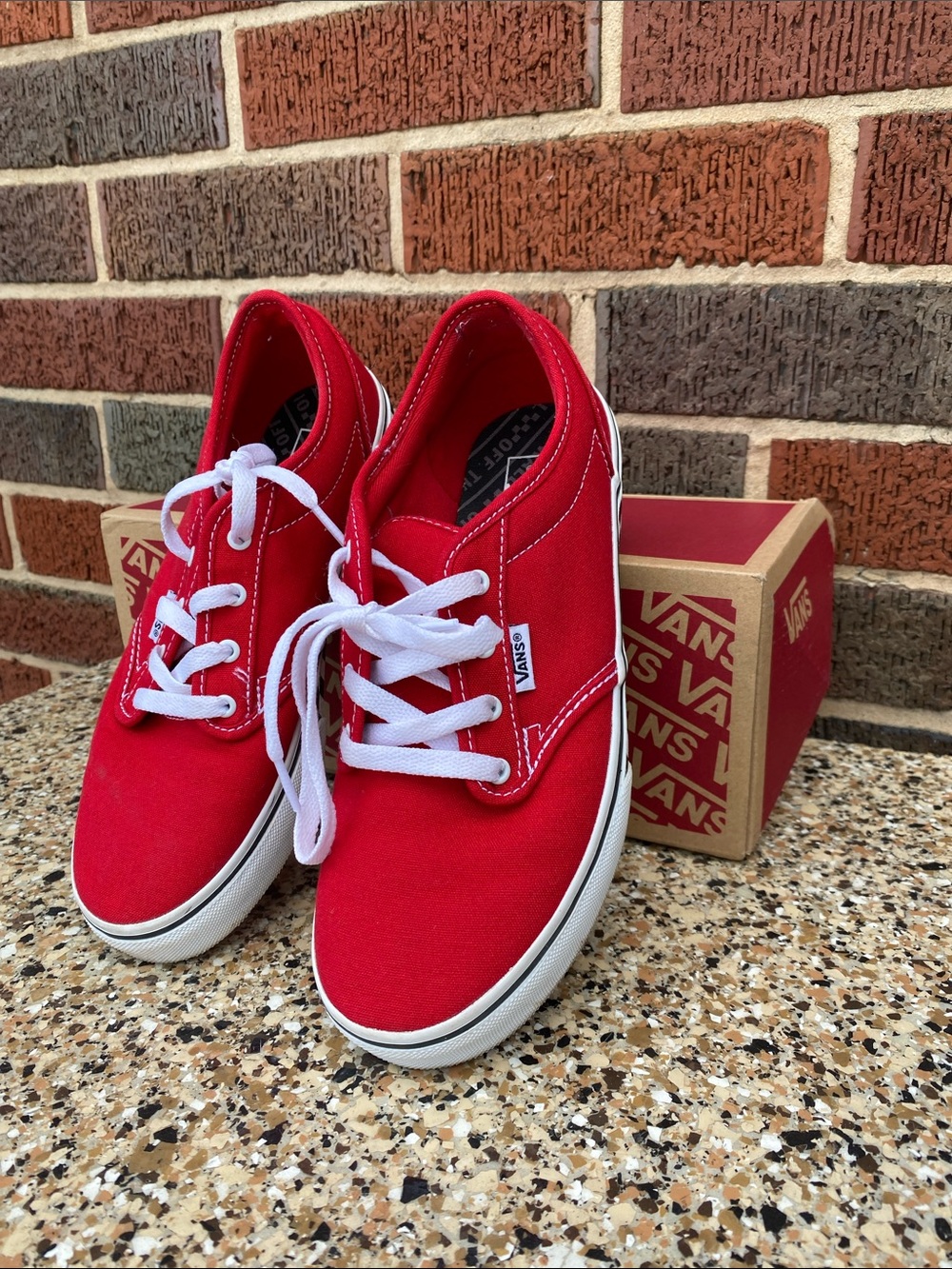 Vans Kids Red Low-Top Canvas Sneakers with White Laces